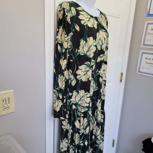 Future Collective Jersey Knit Black Green Cream Tropical Floral Maxi Dress 1X - Picture 3 of 11